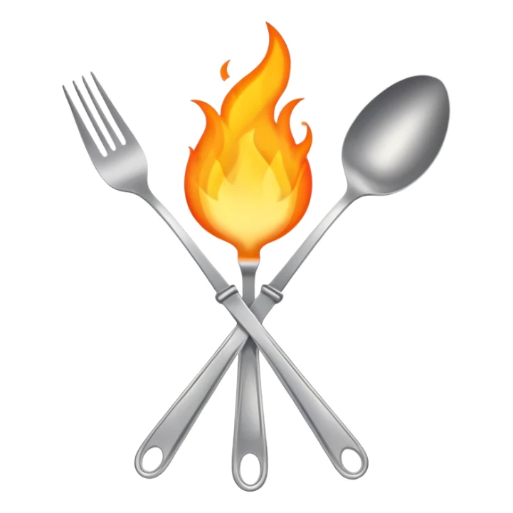 burning spoon fork and knife crossed together, kitchen utensils on fire with flames sticker