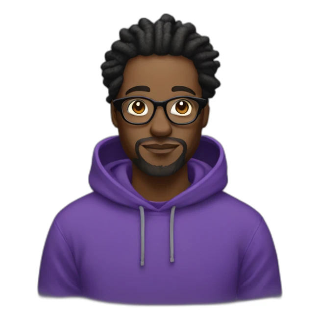 Single Black digital creator with glasses and black locs and purple sweatshirt sticker