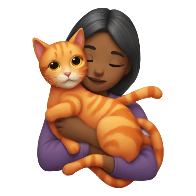girl with highlights hugging an orange cat sticker