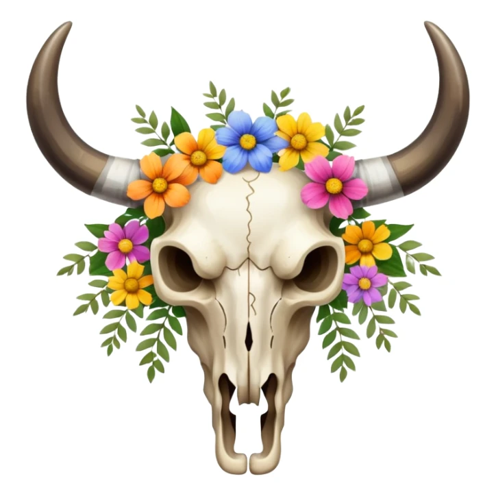 Bull skull with flowers  sticker