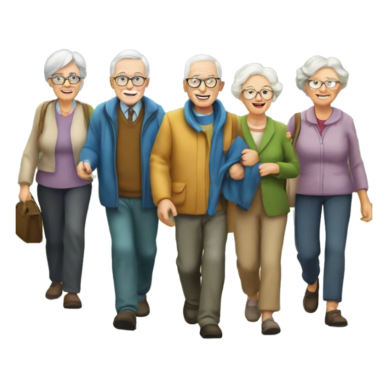 grup of elderly people walking their ogs in the cuntryside sticker