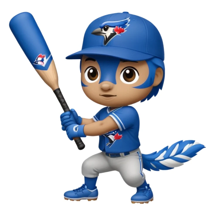 muscular bluejay  swinging a baseball bat with  toronto blue jays baseball hat sticker