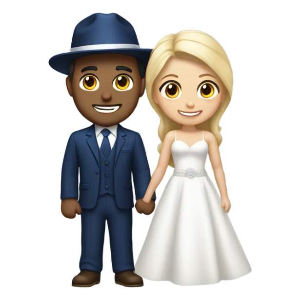 Puerto rican beard short hair with blue hat and navy blue suit getting Married with blond long hair girl with white  wedding dress  sticker