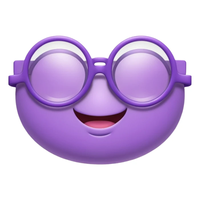 A 3D cartoon lavender-purple round spectacle with thin circular rims, clear lenses, soft shadow, Memoji-style rendering. sticker