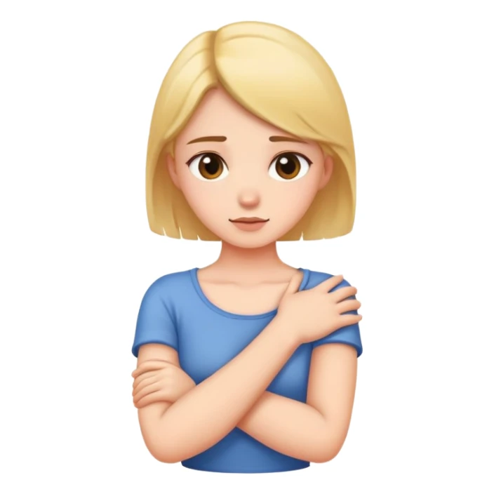 a girl crossing her arms and hold her neck sticker