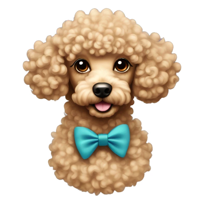 Beige tan curly poodle with small round face black eyes and a bowtie  sticker