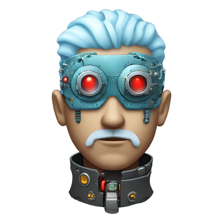  Short light blue haired male cyborg head with light blue beard, red steampunk goggles and circuits sticker