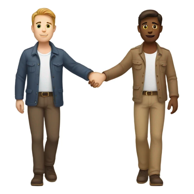 Two gay white men with brown hair, holding hands sticker