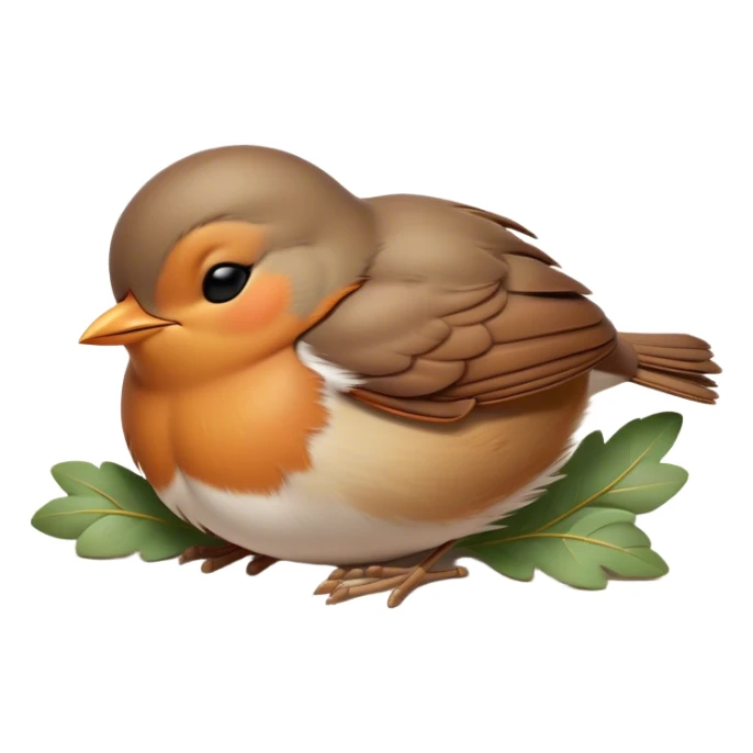 Meme-Worthy Cute Sleeping Robin Portrait Emoji, Head resting peacefully with a contented smile, showcasing a delicate, softly feathered body and eyes gently closed in serene slumber, Simplified yet adorably endearing features, highly detailed, glowing with a soft, drowsy light, high shine, relaxed and utterly lovable, stylized with an air of playful laziness, soft glowing outline, capturing the essence of a sleeping robin that feels destined to become the next viral icon of adorable rest! sticker