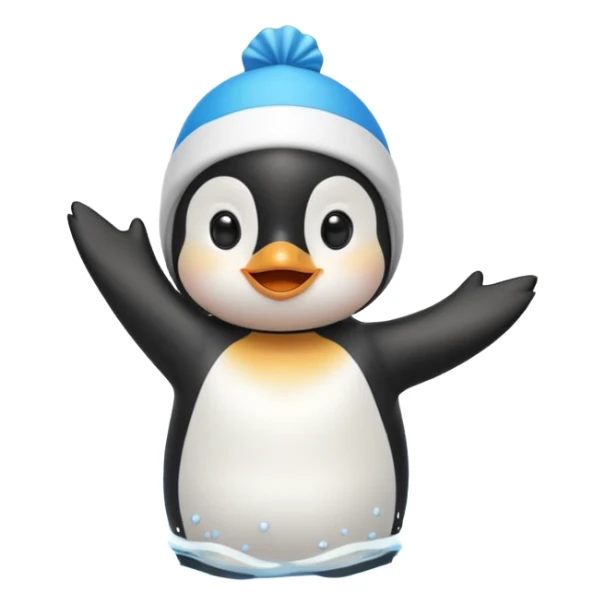 A cheerful penguin swimmer in swim cap, doing a playful backstroke with water rings popping around full body chibi cute
 sticker