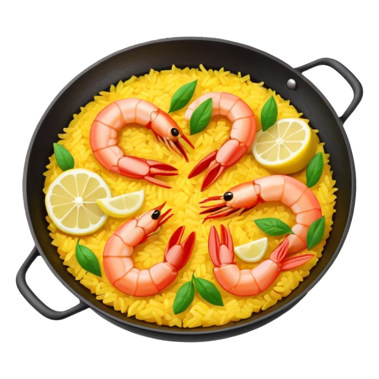 paella emoji, small pan with rice, shrimp, and lemon wedges sticker