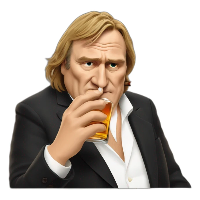 Gérard Depardieu smoking a cigar and dipping into whisky sticker