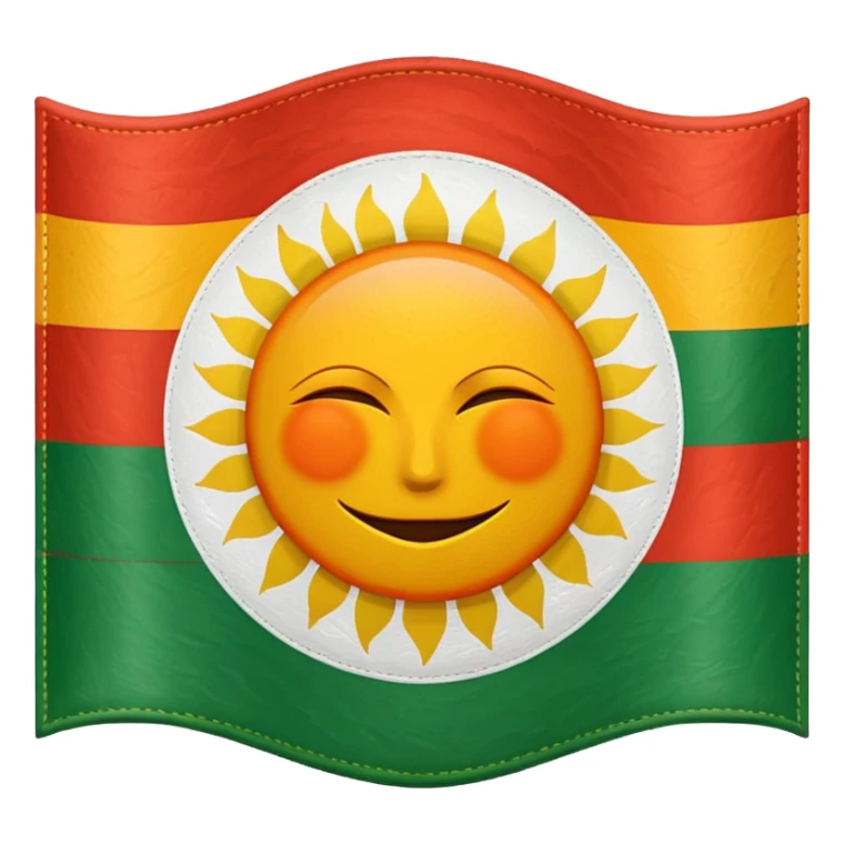 Flag with with 1 red, 1 white and 1 green (in that order) horizontal and an orange/yellow pointed sun in the middle sticker