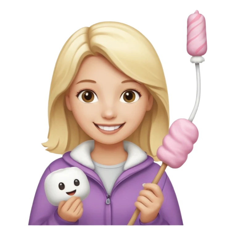 blonde woman cute clothes holding marshmallow stick sticker