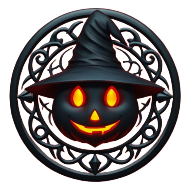 iOS emoji, dark fantasy magic seal, witch symbol, web pattern, red glow, minimal clean style, dark fantasy, dark atmosphere, black and red colors sticker