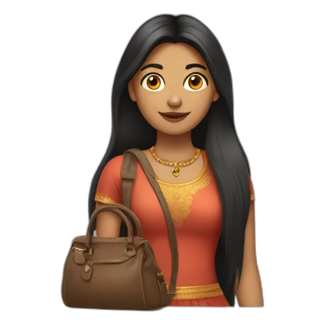 indian lady with long dark hair with a berkin bag sticker