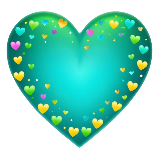 emoji: teal and neon green gradient heart with celebration confetti from behind. sticker