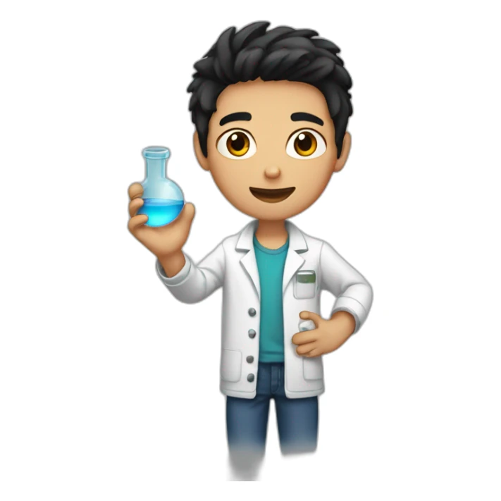 chemistry boy with black hair and his instumants on his hand sticker