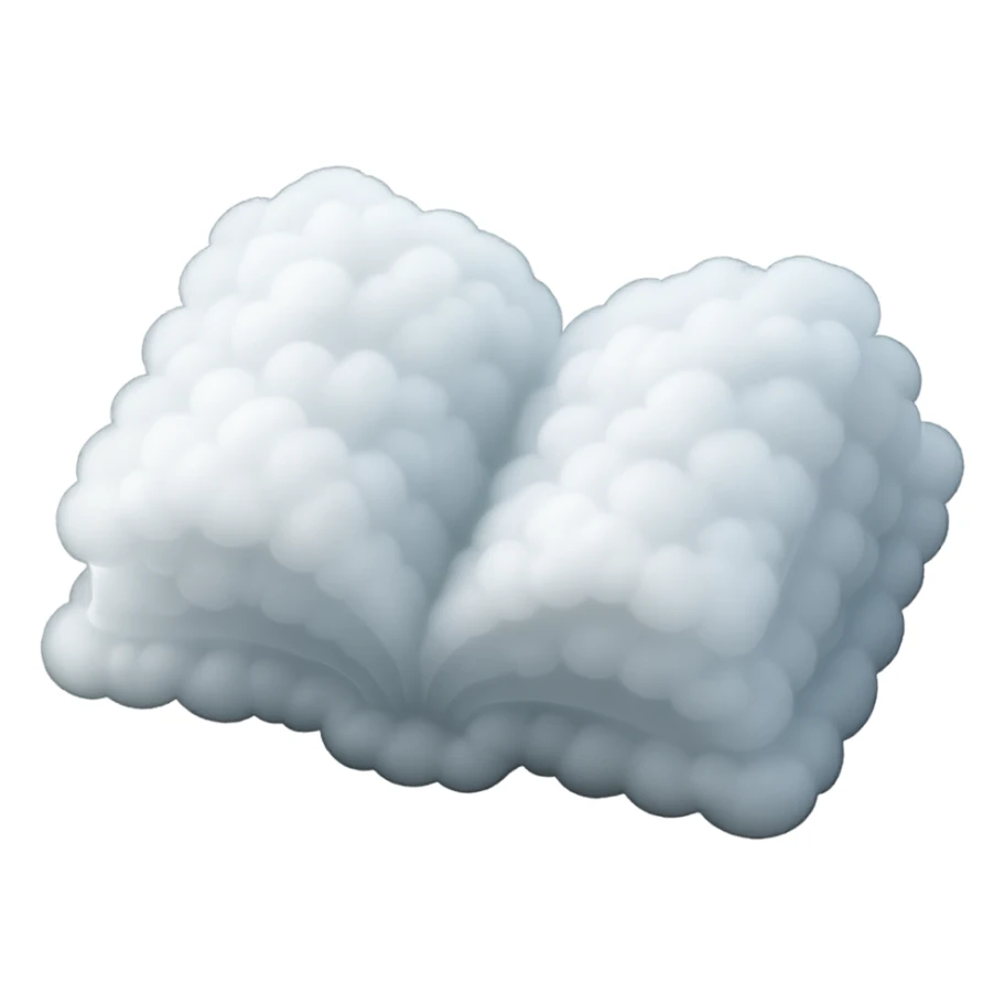 thick open book made entirely of small very bright white fluffy convex clouds, matte glass style, emphasis on volume and airiness, no background sticker