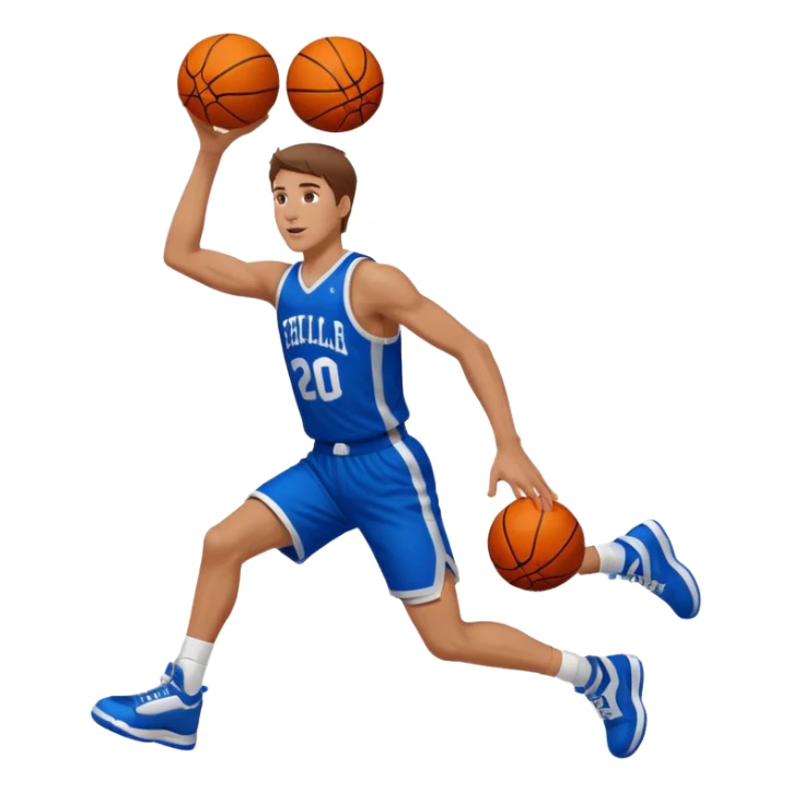A white man with brown hair with a basketball, doing a layup sticker
