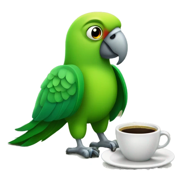 Green parrot with cup of coffee sticker