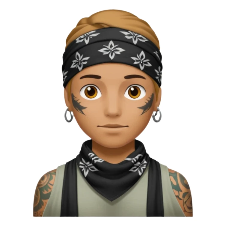 a human with bandana and tattoo sticker
