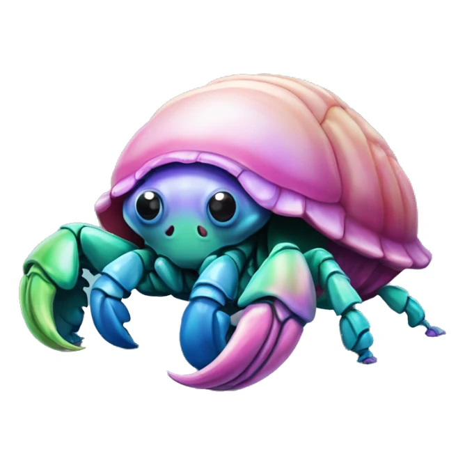 Purple pink blue green smiling hermit crab in its conal shell sticker