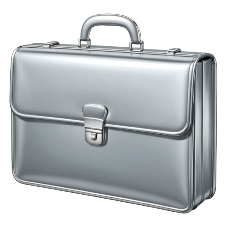 A luxury briefcase emoji made of polished silver chrome, smooth rectangular shape, metallic reflections, minimal high-end design, swag business aesthetic, iOS emoji style, centered, clean white background
 sticker