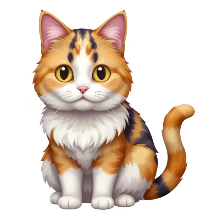 full body anxious looking colourful calico tabby cat with tiny head to large body with fully white front legs sticker
