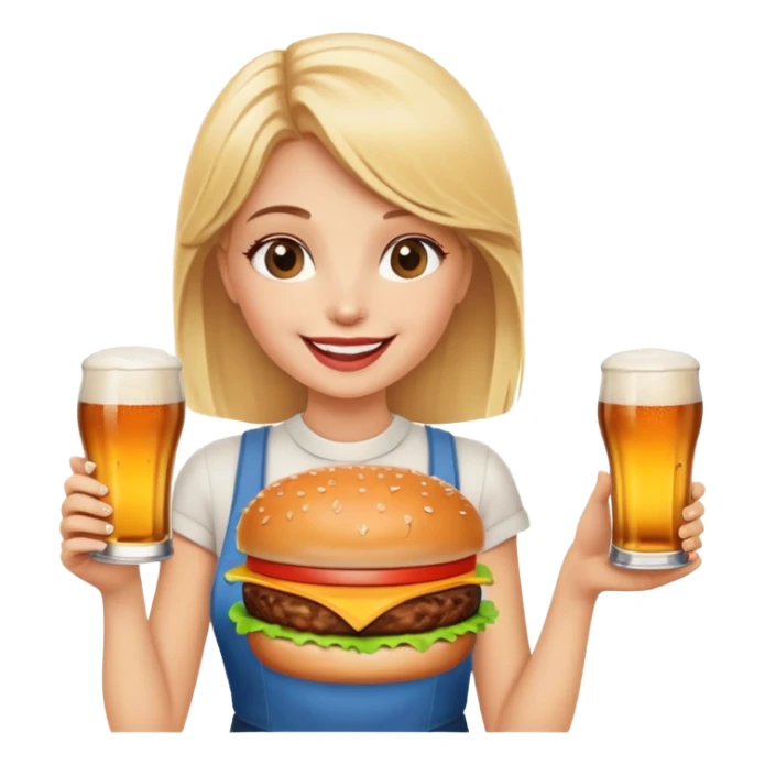 happy blonde girl with burger and beer  sticker