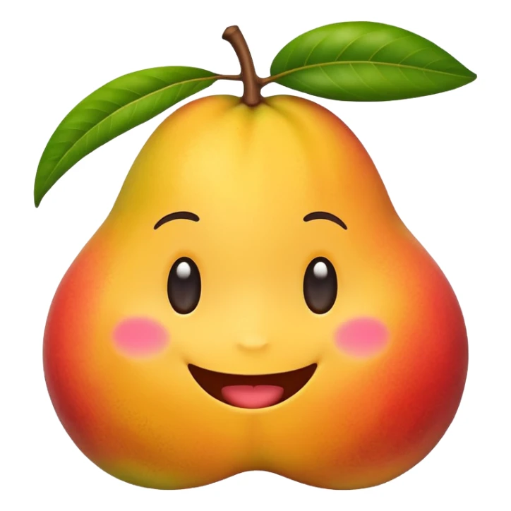 cute emoji-style whole mango with a smiling face, flat design, colorful, minimal shading, high resolution sticker