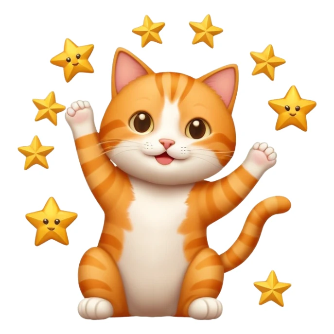 Happy Cat holding 5 stars  sticker