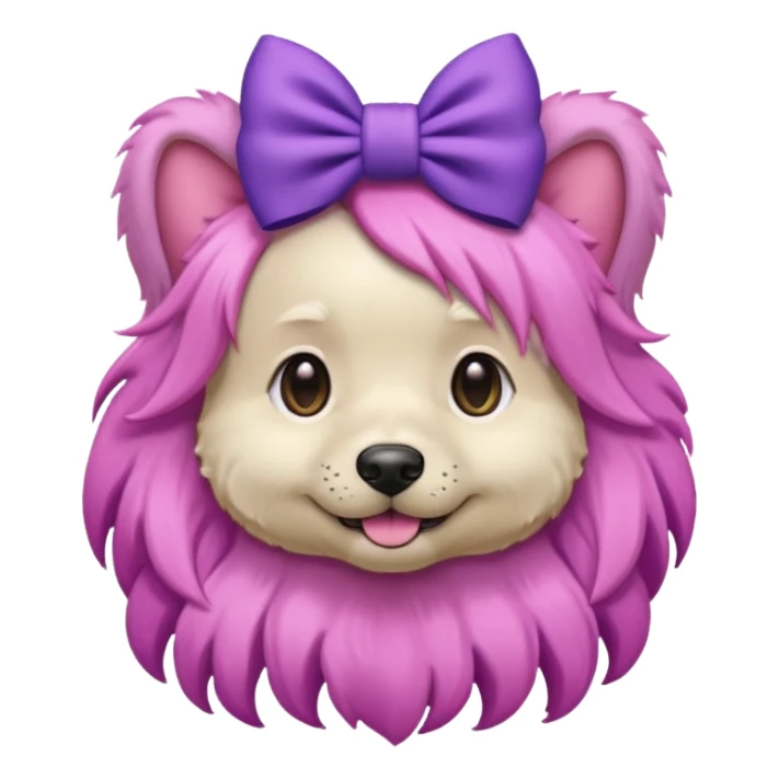 dog with pink long hair and purple bow on head sticker