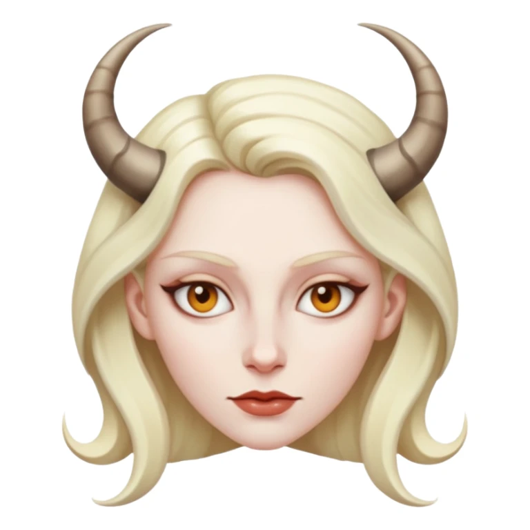 Woman with subtle horns, smooth skin and sharp gaze, divine corruption sticker