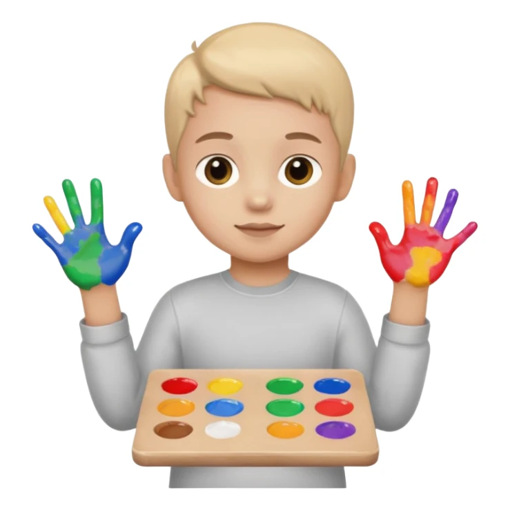 Kid with finger-painted hands and body, palette sticker