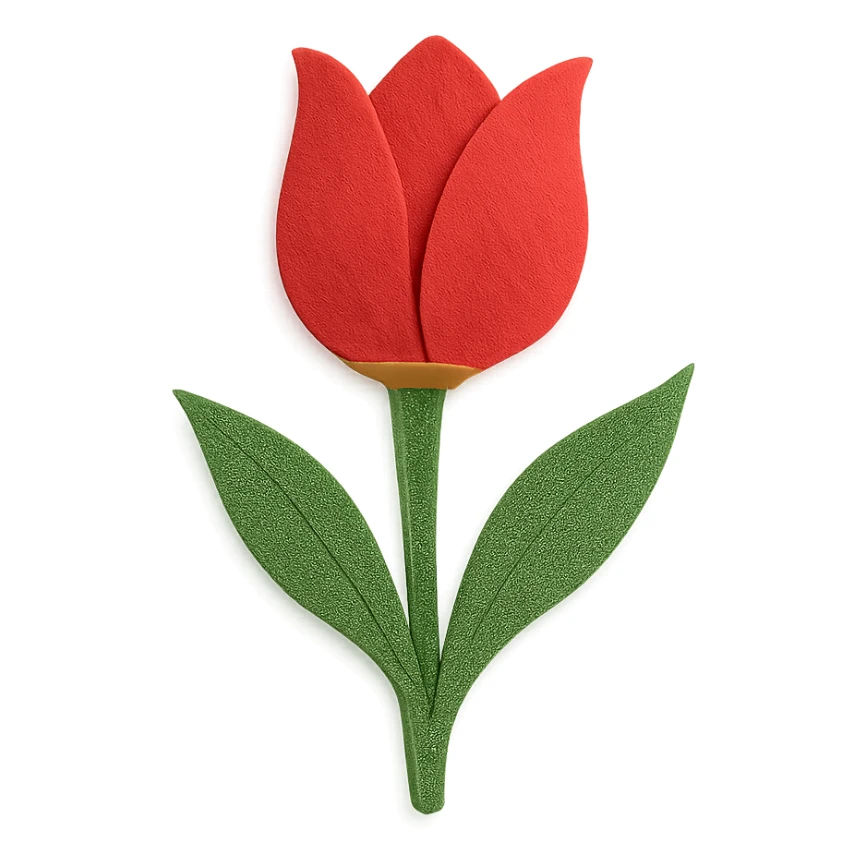 tulip with stem and leaves, delicate paper layers, realistic details sticker