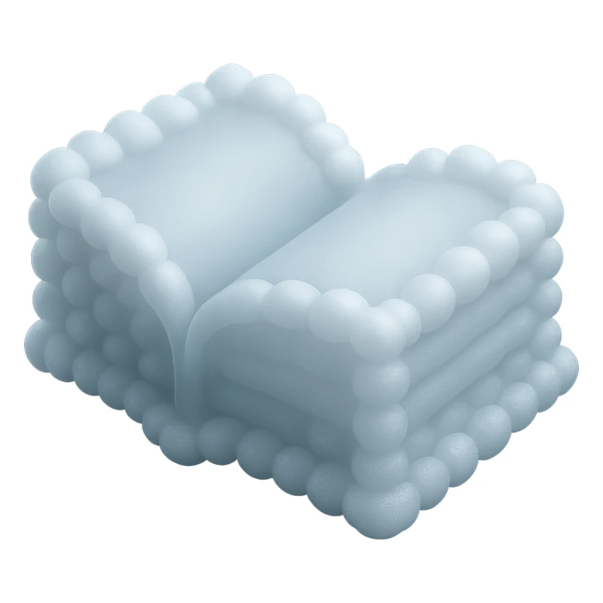 thick open book made entirely of small, very bright white fluffy convex clouds, matte glass style sticker
