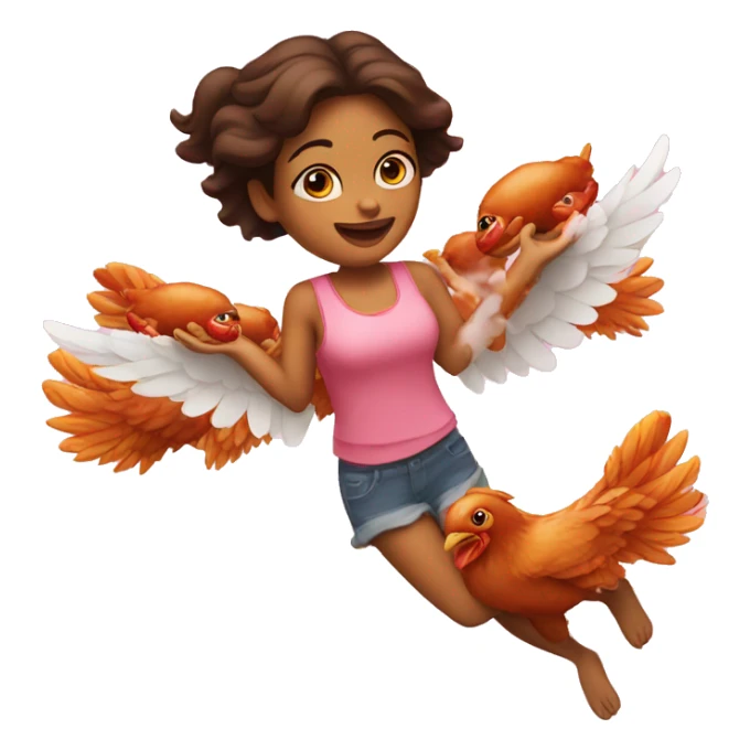 a girl flying with two bbq chicken wings on her back sticker