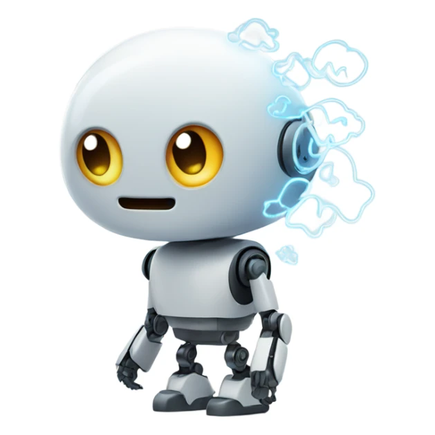cute robot and a cloud of thoughts sticker