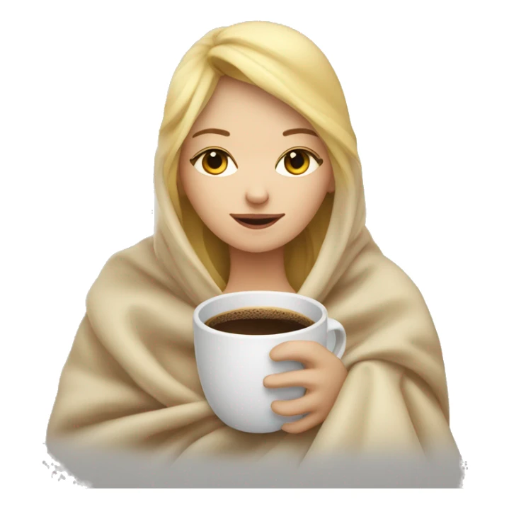 Blonde girl inside blanket drinking coffee eyes closed sticker