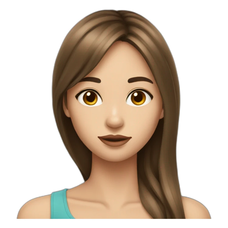 long brown hair skinny girl with long side bangs, thin face and makeup from head to chest sticker