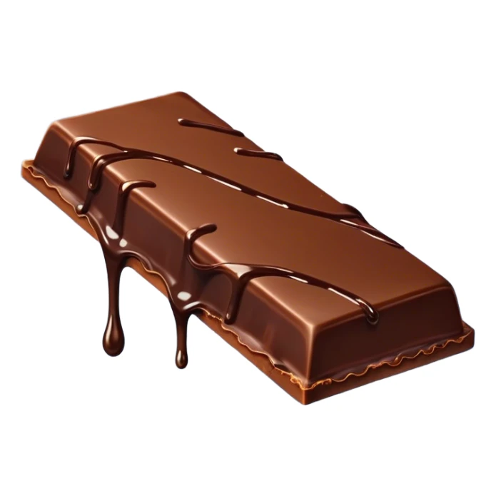 The image shows a partially unwrapped chocolate bar with melted chocolate dripping from the edge, creating a smooth and glossy effect. The rich brown chocolate contrasts with the blue background, emphasizing its melting texture. sticker