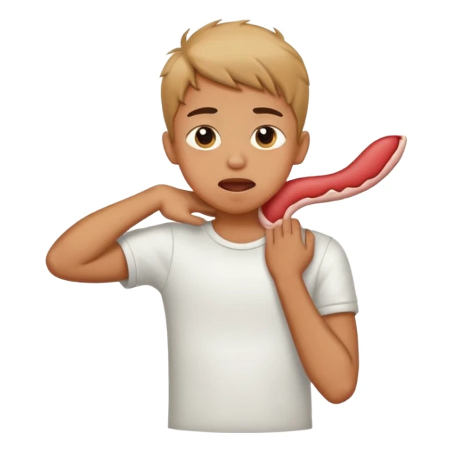 A boy crossing his arms holding his neck sticking his tongue out sticker