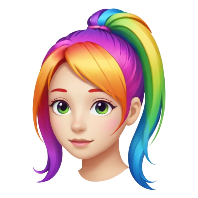 Girl with rainbow ponytail — bright gradient strands flowing sticker
