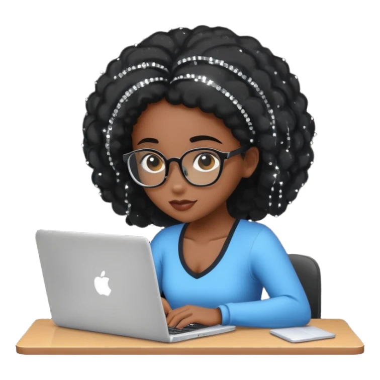 black pretty girl working hard with sparkles on laptop "Working hard ✨" spelled out in background sticker