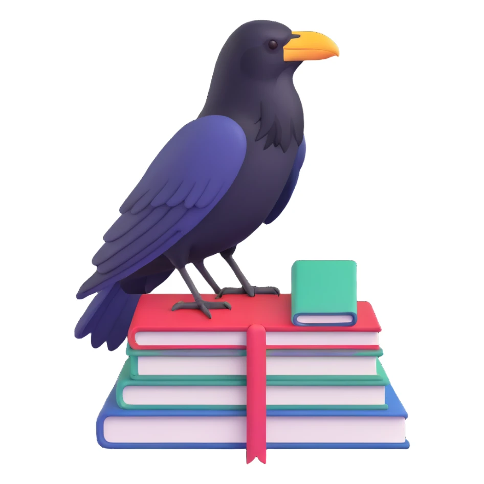 raven perched on a book sticker