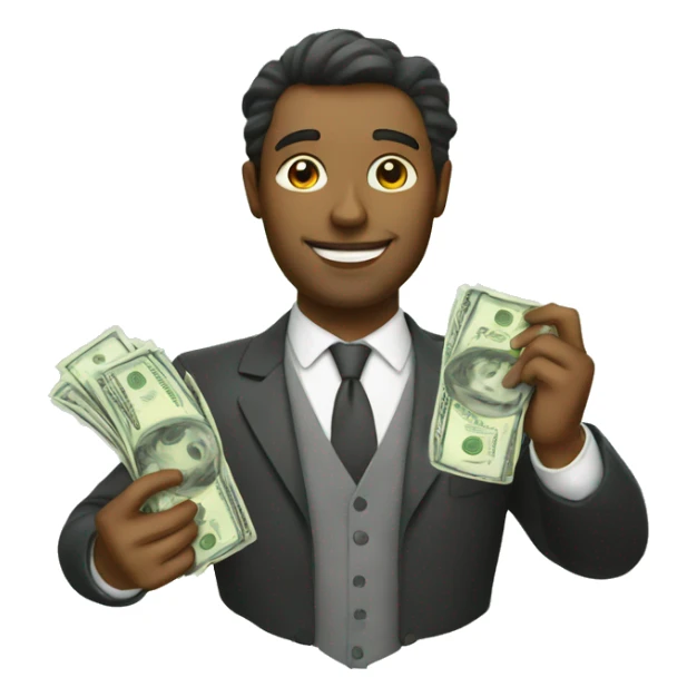 rich man holding cash sticker