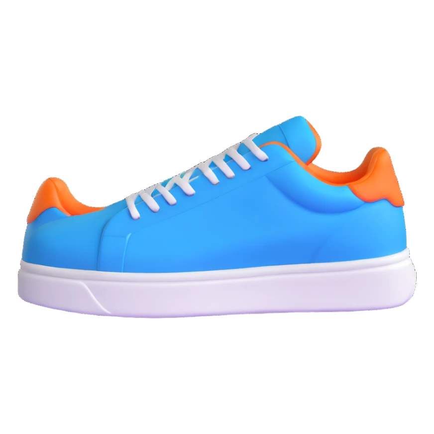 blue sneaker with white sole, side view, cartoonish 3D emoji style sticker