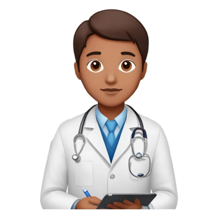 Pharmacist in white lab coat with medicine bottles and prescription pad sticker