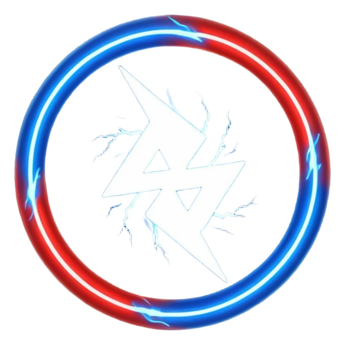 Red and blue lightening in a circle shape with effects sticker